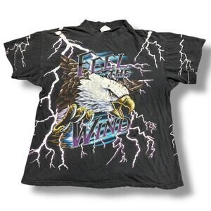 Vintage 90s USA Thunder Feel The Wind Tee Eagle Lightning Kanye AOP Thrashed XL
